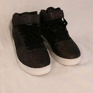 Girls Black Sparkly FILA Tennis Shoes Size 1.5y. Gently worn